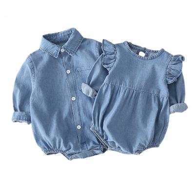 China Casual Denim Baby Romper For Girls Sister Baby Onesie Toddler Sister Boy Rompers Infant Overalls Newborn Baby Boy Clothes for sale