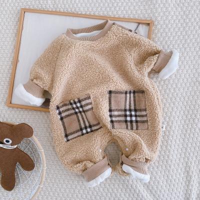 China Cotton baby clothes winter clothes polyester/plush romper keep warm cute baby crawling clothes plus velvet thickening for sale