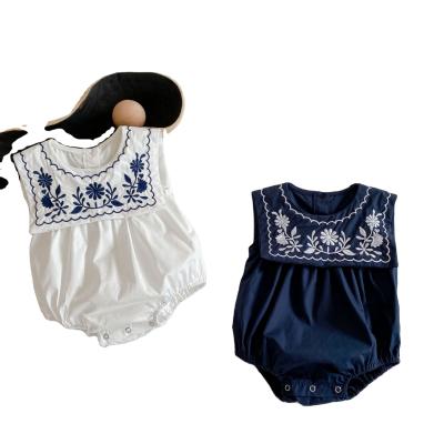 China 2021 Cotton Ins Baby Romper Navy Collar Embroidered Sleeveless Romper for sale