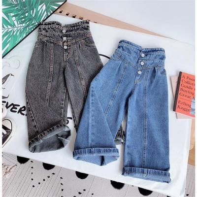 China Viable Spring Autumn Girls Jeans Baby Denim Pants Kids Wide Leg Pants Kids Basic Streetwear High Waist Button Up Pants for sale