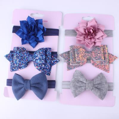 China New Babies 3pcs Infant Headband Set Bow Knot Bandage Toddlers Flower Headwear Soft Head Hair Band Infant Clothing Accessories for sale