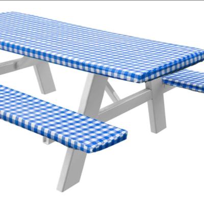 China Waterproof 3 Piece Picnic Table Cloth Cover Bench Cover Set Plastic Outdoor Garden Bench Table Cover for sale