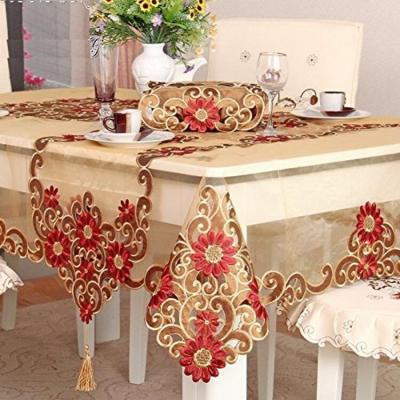 China CLASSIC Decorative Red Floral Print Lace Water Resistant Tablecloth And Stain Resistant Fabric Tablecloths For for sale