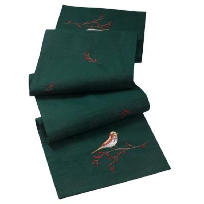 China Green Embroidery Table Runner 14 x 104 inch Bird Embroidery Pattern Farmhouse Table Runner for Dining Room Kitchen Party. for sale