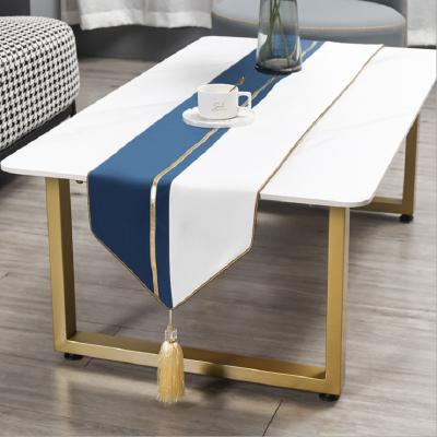 China Table Velvet Patchwork Teal White Gold Leather Striped Luxury Home/Party Runners for sale