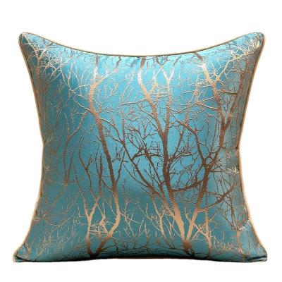 China Anti-Static Luxury Modern Tile Cover Teal Green Brown Gold Tree Branch Embroidery Cushion Case for sale