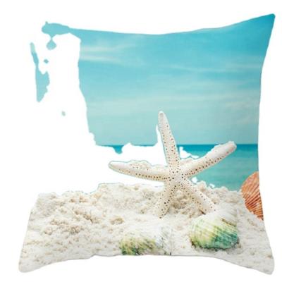 China Anti Dust Mite Ocean Tile Case Cushion Cover, Colorful Coastal Theme Marine Life Stars On Sand Decorative Print, Square Brown Blue for sale