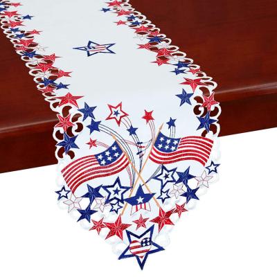 China Jacquard 4th of July Holiday Table Runners for Independence Day, Memorial Day, Embroidered Flags and Stars Table Runners for sale