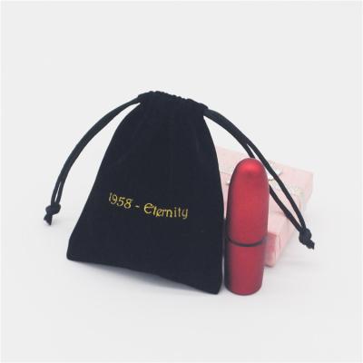 China Recyclable Gift Drawstring Bag Black Velvet Pouch Bag With Logo Printing for sale