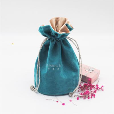 China Recyclable Wholesale Custom Small Gift Rose Drawstring Jewelry Velvet Pouch Bags With Logo for sale