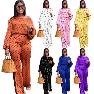 China 3XL QUICK DRY QUICK DRY Wide Leg Suit Ladies 2 Piece Polka Dot Print Set Women's Casual Plus Size Long Sleeve Long Leg Suit for sale