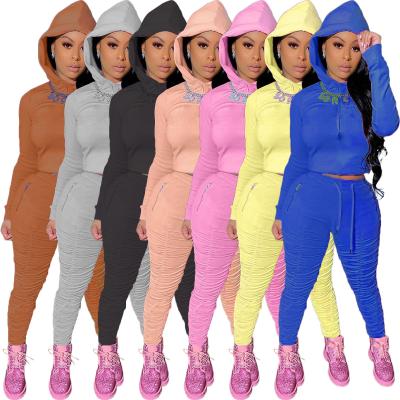 China Custom Made Breathable Sweatsuit Jogger Sweater Pants & Tracksuit Logo Stacked Hoodies Set Women 2 Pieces for sale