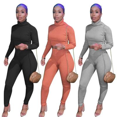 China Anti-pilling Anti-pilling New Trendy Salon Wear Women Clothing Turtle Neck Sweater Crop Top Bodycon Pants 2 Pieces Knit Sweater Set for sale