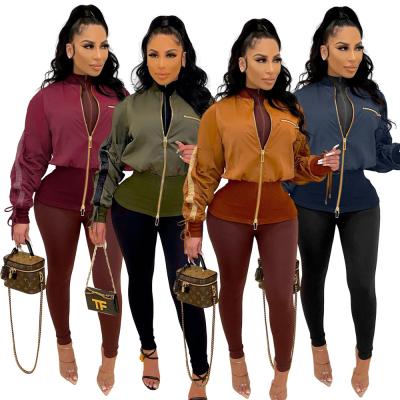 China Autumn Clothes Casual Patchwork Long Sleeve Coat Zipper Motorcycle QUICK DRY Jacket For Women 2021 for sale