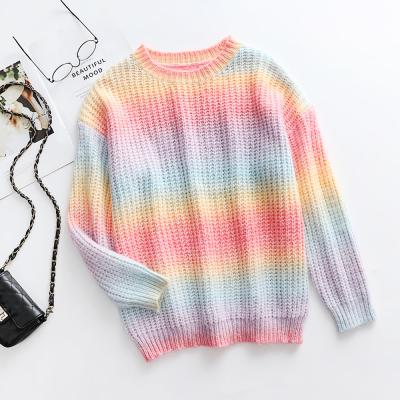 China 2022 new arrivals Anti-wrinkle Anti-wrinkle around the neck rainbow cavity knit top fashion pullover tie dye women sweater for sale