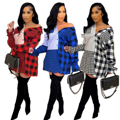 China 2022 spring patchwork women's anti-pilling anti-pilling long sleeve plaid shirt dress fashionable straight loose top blouse for sale