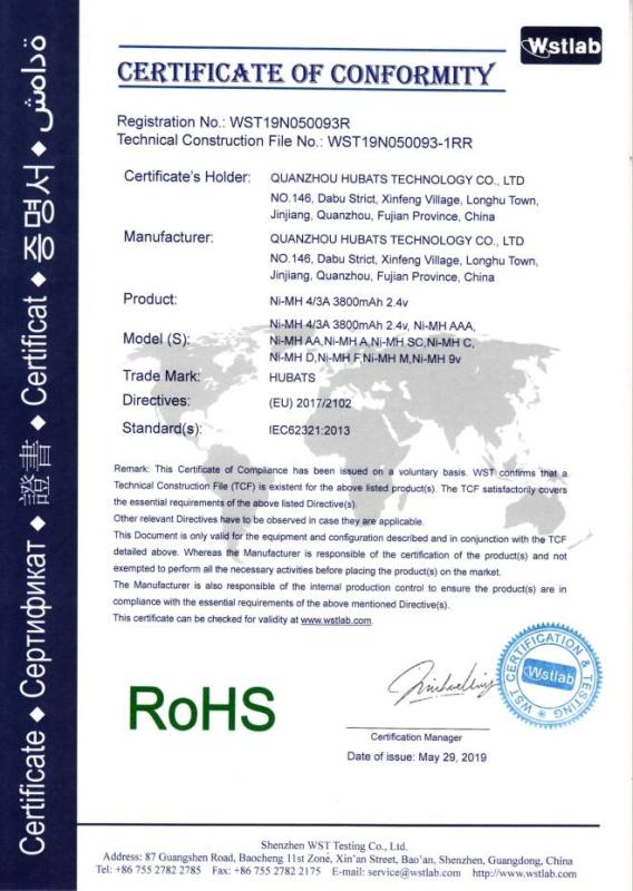 RoHS - Quanzhou Hubats Technology Co., Ltd.