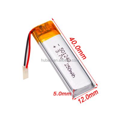 China Toys 501240 250mAh 3.7v Li Polymer 051240 Rechargeable Battery For Headphone Mouse Wristband Wristwatch for sale