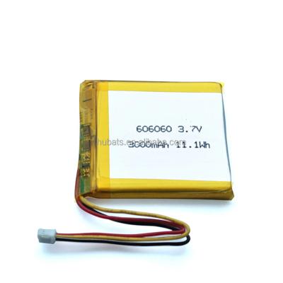 China Toys 606060 Rechargeable 3000mAh 3.7V 11.1Wh Lipo Batteries Li-polymer 066060 Battery With 3 Leads for sale