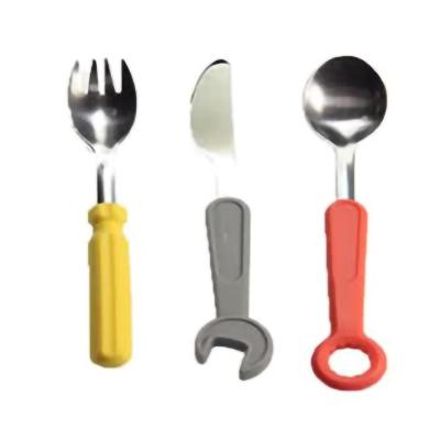 China Viable Stain Baby Tableware Silicone Spoon Stainless Steel Tool Spoon Baby Spoon Wholesale for sale