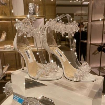 China Fashion Amazon trend selling high heel shoes rhinestone thin high heel sandals women luxury summer pumps white women shoes for girl for sale