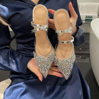 China GIRL JL4011 BUSY Thin Sandals Breathable Toe Rhinestone Transparent Ankle Strap Luxury Headed Heels GIRL JL4011 Pumps 2022 Summer Women Shoes for sale