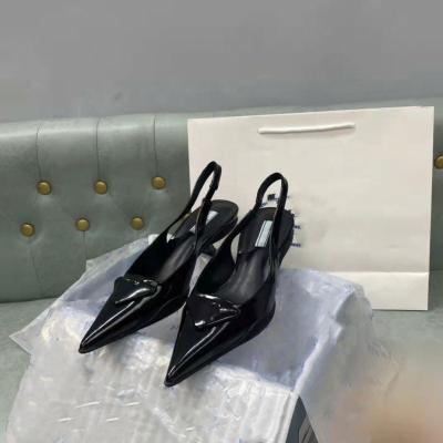 China Fashion Trend Designer Brand High Heels Slippers Triangle Sandals Pointed Toe Shoes Pumps Dress Shoes Cat Heel Women for sale