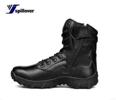 China Shockproof Black Leather Ankle Zipper Boots Protective Tactical Boots Heightening Boots for sale