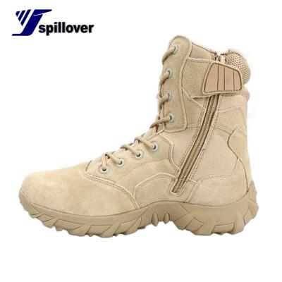 China Cowhide Leather+ Oxford Cloth Outdoor Rubber Desert Boots Sand Tactical Combat Boots Side Zipper Heightening Boots for sale