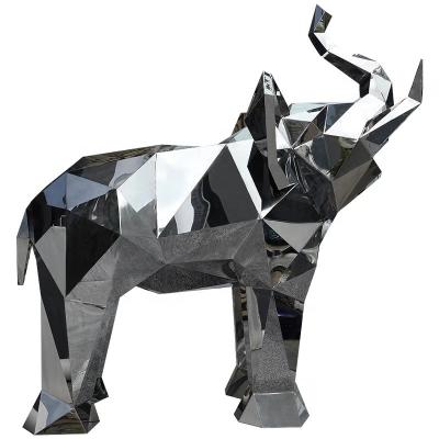 China Europe Size Realistic Mirror Polished Stainless Steel Geometric Statue Decorative Metal Elephant Crafts for sale