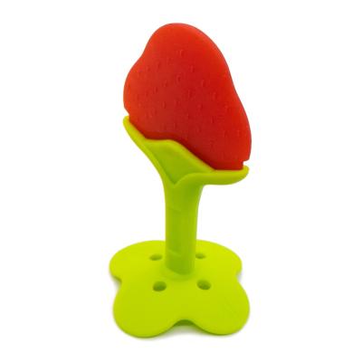 China Order Non-Toxic High Quality Child Bpa Free Fruit Strawberry Shape Toys Baby Silicone Toy Teether for sale