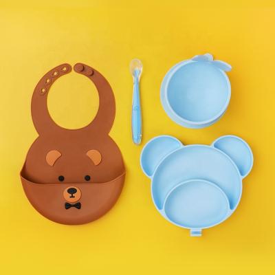 China BPA Free Hot Selling Amazon Divided Kids Dish Set With Suction Toddler Heat Resistant Infant Baby Feeding Dish for sale