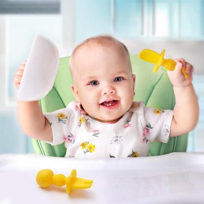 China BPA Free Silicone Soft Baby Utensil Baby Utensil Fork And Spoon Set For Babies for sale