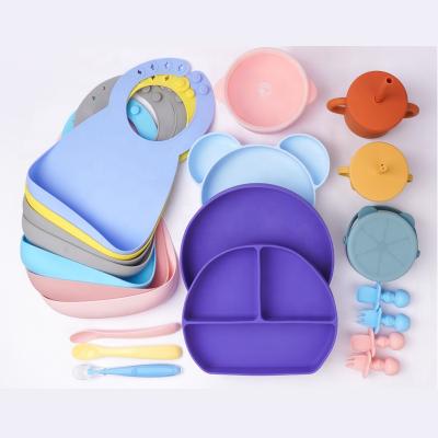 China Non-Toxic Hot Selling Kid Baby Dinner Silicone Suction Feeding Dish And Bowl for sale