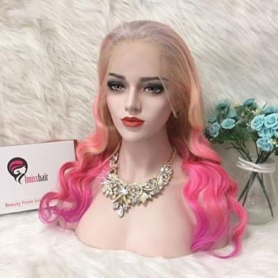 China Imiss Rainbow Hair Virgin Human Hair Loose Good Quality Hair Front Lace Wig Colorful Wave Wig Best Selling for sale