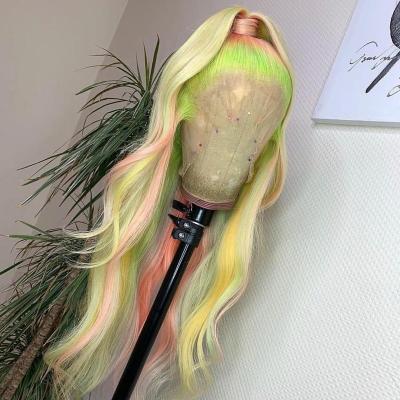 China New Fashion Rainbow Silky Straight Good Quality Wavy Virgin Human Hair Imiss Wave Lace Front Wig Best Selling Human Hair Colored Wig for sale