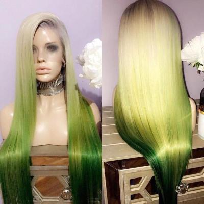 China Best Selling New Fashion Virgin Hair Rainbow Wave Hair Wig Gray Ombre Blonde Ombre Green Full Lace Silky Straight Colored Wig for sale