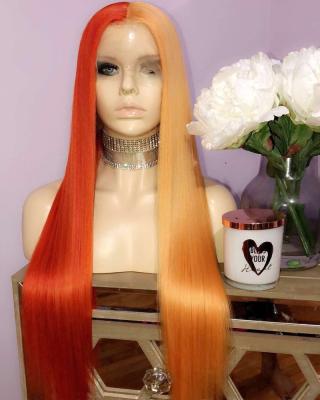 China Colorful Orange Half Of Yellow Full Lace Wig Rainbow Wave Silky Straight Virgin Human Hair Half Brazilian Straight Human Hair Wig for sale