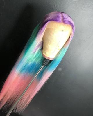 China Top Quality Silky Straight Virgin Human Hair Rainbow Star Wave Ombre Lace Front Wig Best Selling Human Hair Colored Wig for sale