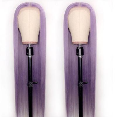 China Silky Straight Top Wave Color Virgin Hair Wholesale 100% Light Purple Straight Virgin Haman Hair Wig Long Full Lace Wig for sale