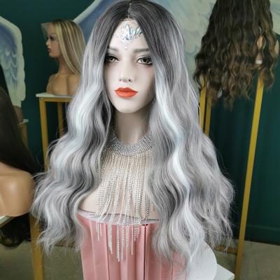 China Italian Wave Synthetic Wig Supplier 22 Inch Long Soft Wavy Lace Front Wig Cosplay Swiss Lace Synthetic Wig for sale