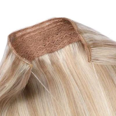 China Strong machine double weft tangle free straight Cheap halo hair fashion halo hair extensions 8-28inch fish hair extensions for sale