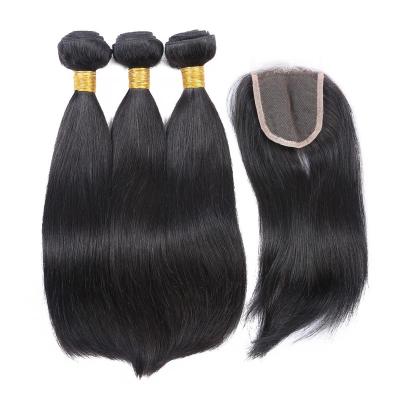 China Strong Machine Weft Double Silky Straight Brazilian Virgin Hair Bundles With Closure for sale