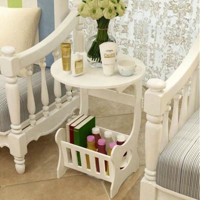 China Eco-friendly White Wooden Art Desk Storage Table Round Bedside Desk Tea Table With Drawers for sale