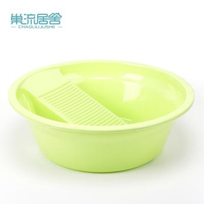 China Sustainable Plastic Laundry Round Circular Basin With Washboard , Cloth Wash Basin for sale