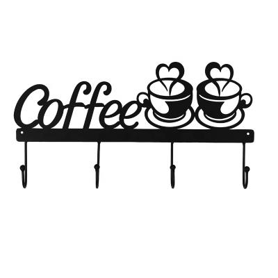 China Minimalist Laser Cut Wall Art Decoration Metal Coffee Cup Key Holder For Wall for sale