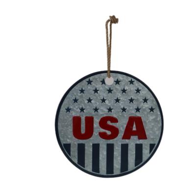 China Factory Factory Sales Galvanized USA Flag Printing Round Shape Metal Wall Art Decorations for sale