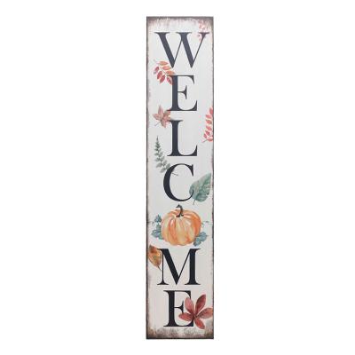 China High Quality Farmhouse Harvest Style Front Door Porch Vertical Metal Welcome Sign Vintage Pumpkin Hanging Plaque for sale