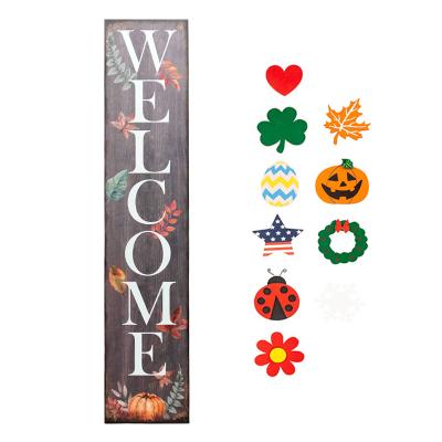 China Large High Quality Harvest Metal Welcome Sign Front Door Print Pumpkin Vertical UV Hanging Or Porch Standing Sign For Farm for sale