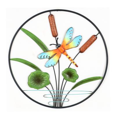 China Dragonfly Metal Wall Art Contemporary Decorative Outdoor Sign Hanging Round Wall Metal Home Decoration for sale